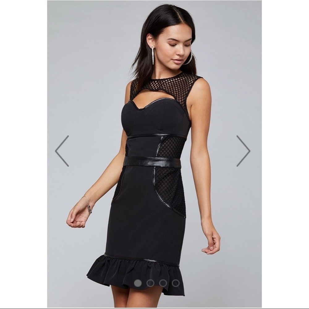 Bebe Mesh Detail Ruffled Dress - NWT